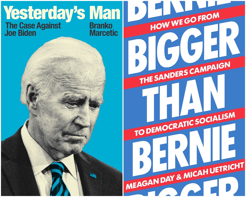 Covers of new books on Biden and Bernie