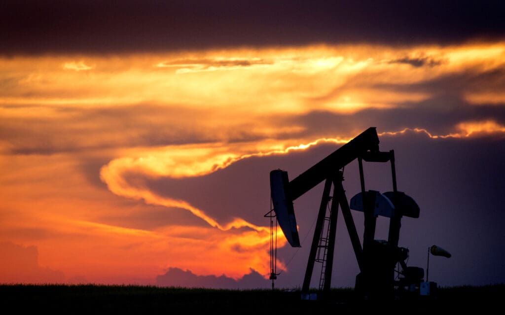 Sillouette Sunset Saskatchewan Orange Color Oil Jack