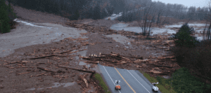 Damage on Highway 7 damage at Ruby Creek from the November 2022 flooding events