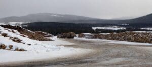 The steadily dwindling log yard at Canfor’s super-sawmill in Houston BC will soon be out of wood and the mill shut down, part of a wave of mill closures underway in the province.