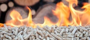Burning wood pellets