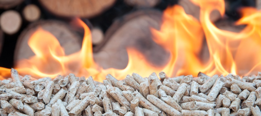Burning wood pellets