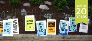 April 2004: HEU workers' rights violated by Bill 37 that imposed massive wage rollbacks on 43,000 hospital and long-term health care workers. Photo Credit: HEU