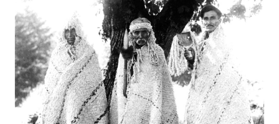 WSÁNEĆ chief David Latess, middle, with Tommy Paul and Chief Edward Jim, circa 1922. COURTESY ROYAL B.C. MUSEUM, PN 11743.