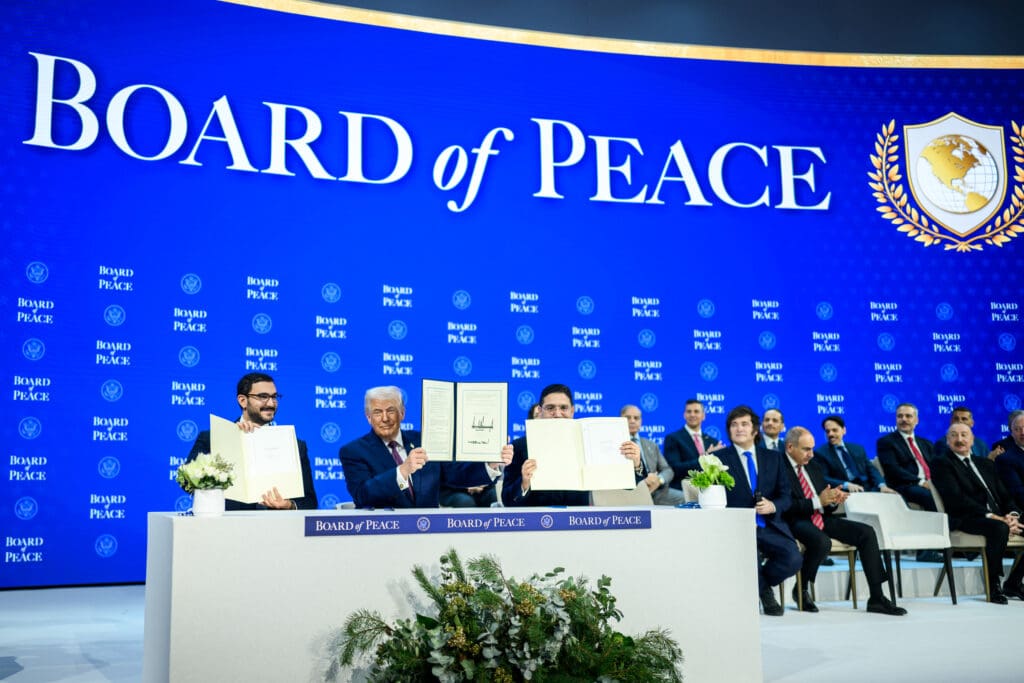 President Donald Trump participates in the Board of Peace Charter Announcement and Signing ceremony during the World Economic Forum, Thursday, January 22, 2026, at the Davos Congress Center in Davos, Switzerland. (Official White House Photo by Daniel Torok)