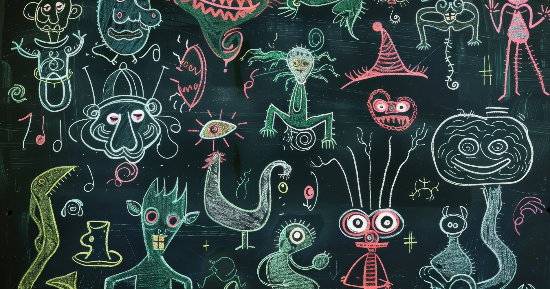 Chalk drawing of monsters