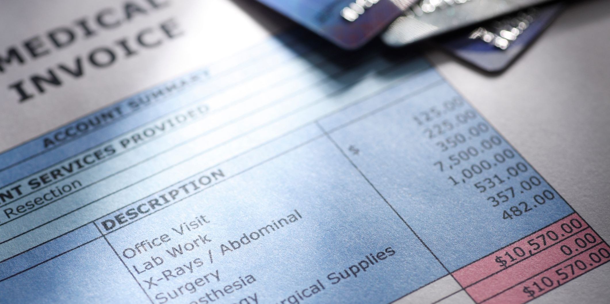 Credit Cards sitting on a medical bill.To see more of my medical images click on the link below