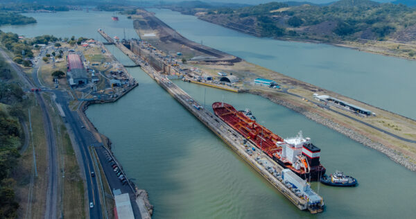 Shipping vessel in panama canal